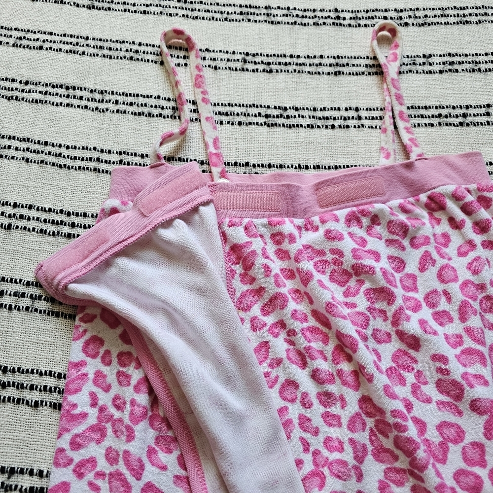 OP Pink and White Leopard Print Terry Bath Towel Wrap - Picture 5 of 11